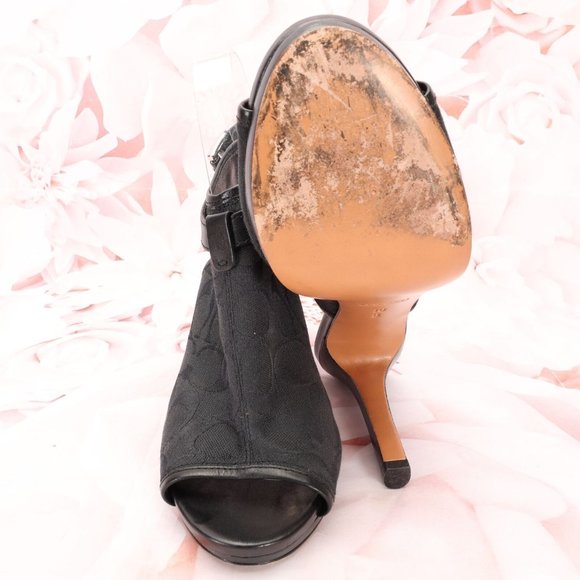 Coach Brandi Peep-Toe Bootie Heels Shoes Size 10B Black Canvas/Leather - Picture 12 of 12